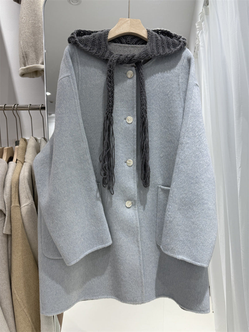 Women's Korean Simple Temperament Wild Two-tone Hooded Bathrobe Coats