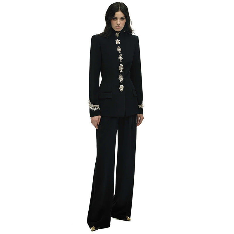 Early Autumn Beads Rhinestones Stand-up Collar Fashion Casual Suit