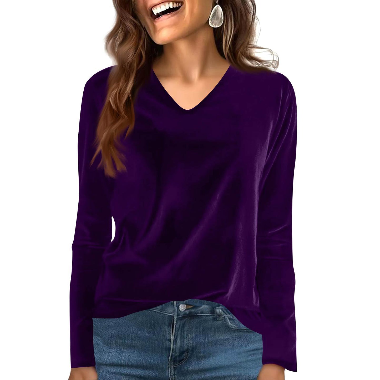 Women's Veet Solid Color Long Sleeve Retro Bottoming Women's T-shirt