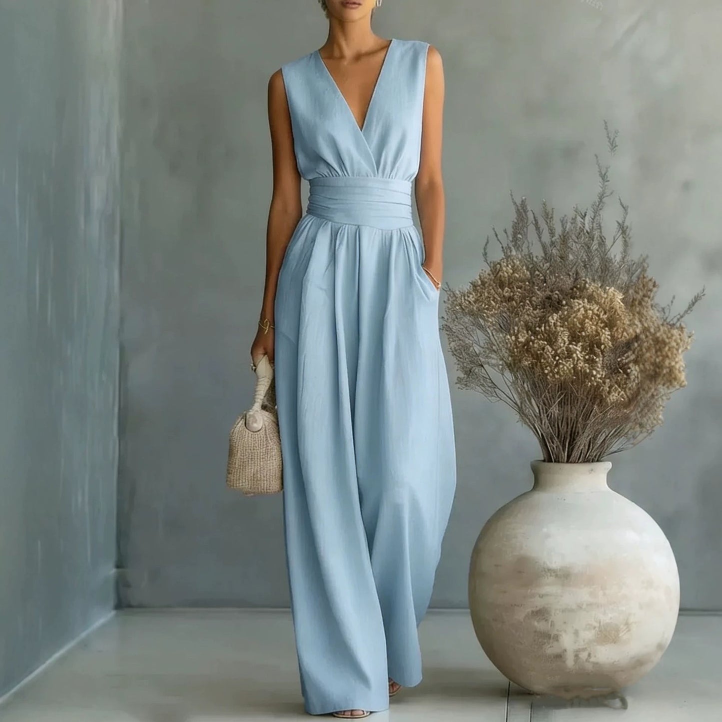 Women's Summer Elegant Graceful Sleeveless Fitted Waist Women's Jumpsuit/clothing