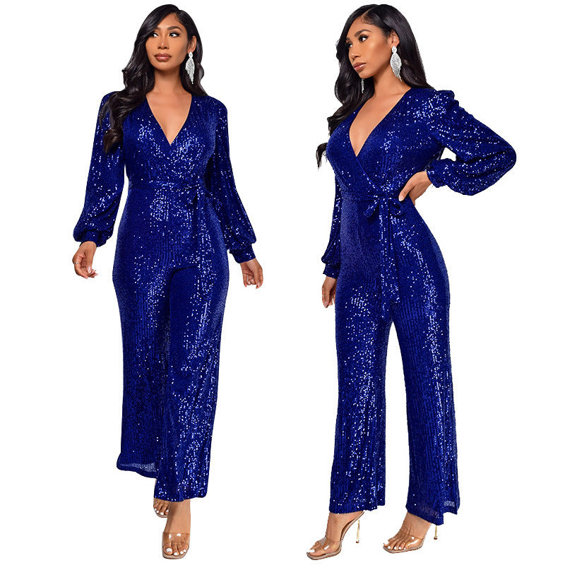 Women's Long Sleeve Summer High Waist Wide Jumpsuits