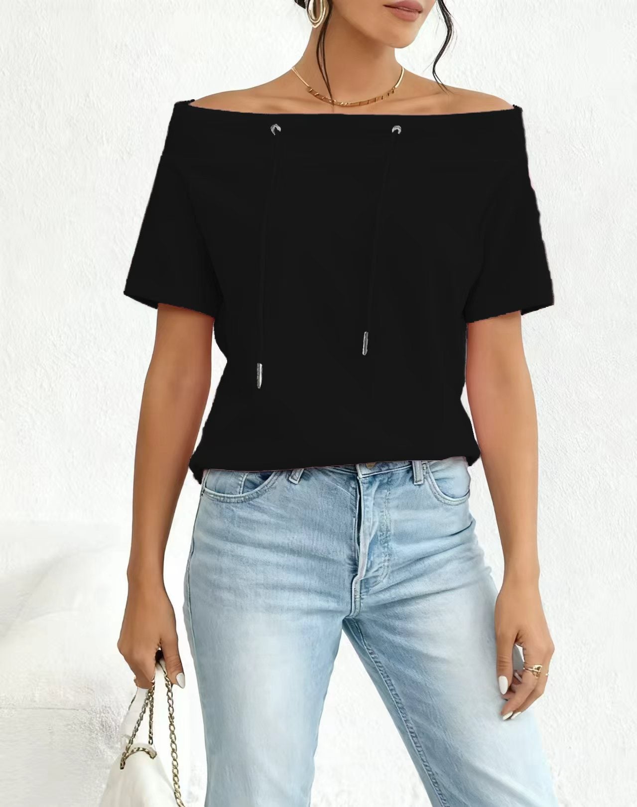 Women's Oblique Shoulder Loose Casual Drawstring Sweatshirt Women's Sweater, Sweater