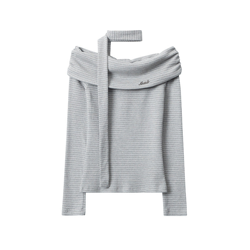 Women's Contrast Color Design Long-sleeved T-shirt Pure Blouses