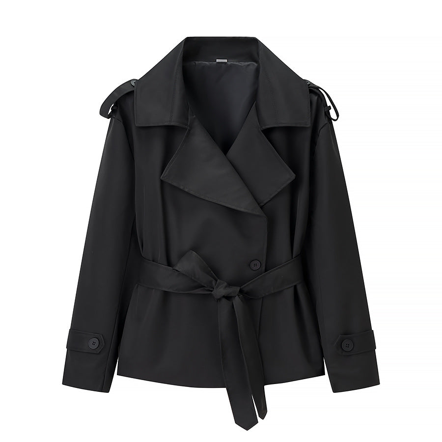 Women's Casual Solid Color Belt Trench Jackets