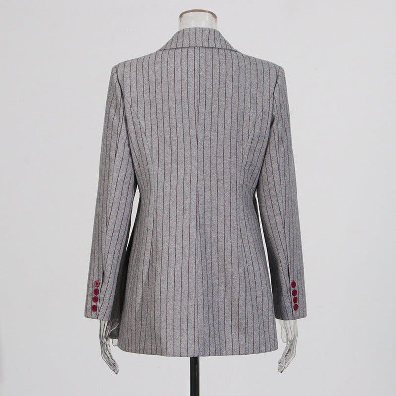 Style Spring Irregular Design Gray Striped Blazers