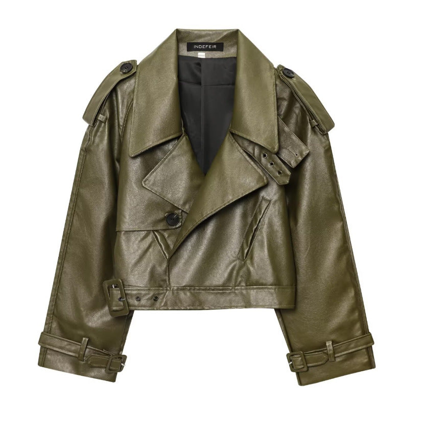 Women's Retro Lapels Leather Quality Craft Rest Jackets