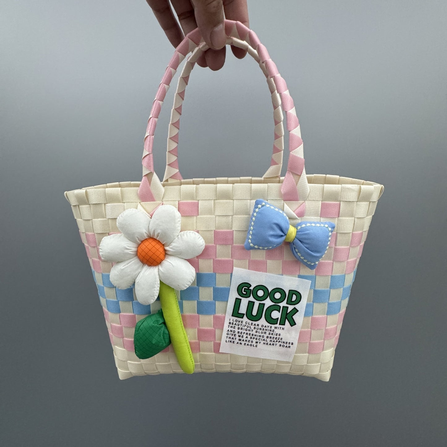 Women's Plastic Woven Gift Basket With Hand Fresh Handbags