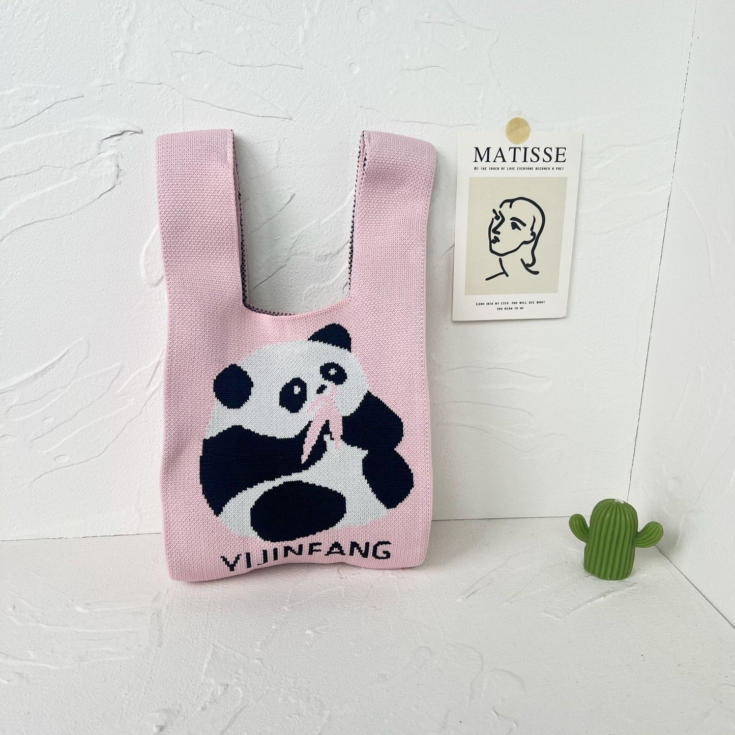 Women's High-grade Panda Knitted Polyester Knit Phone Bags