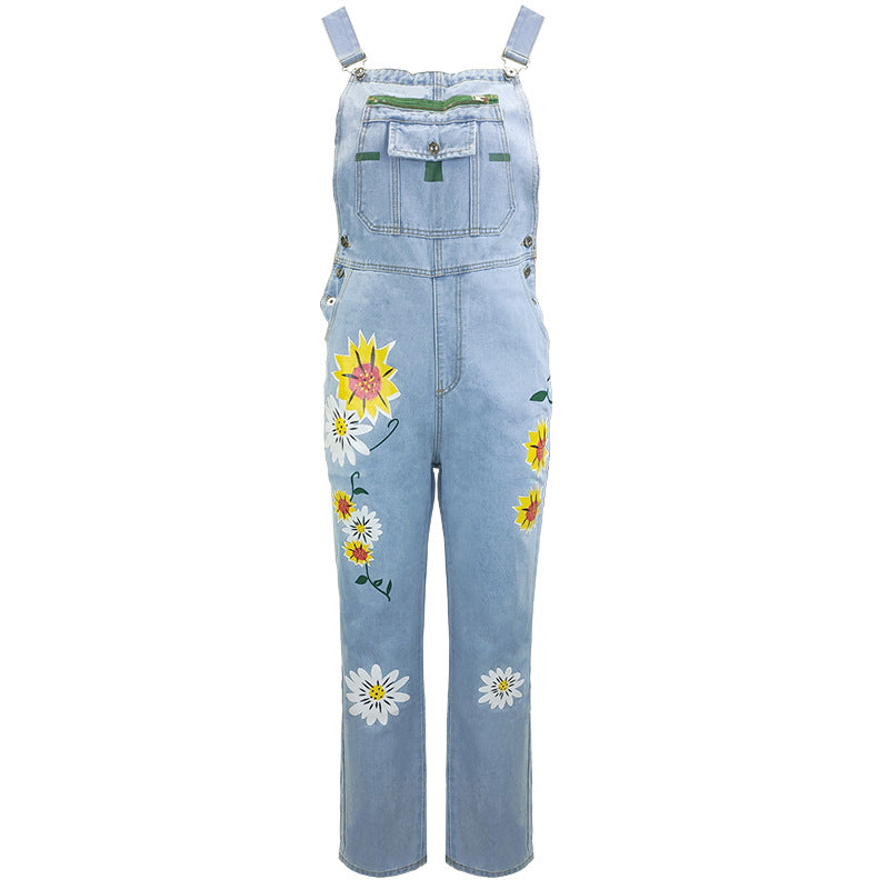 Women's Slouchy Printed Suspenders Denim Suspender Jeans