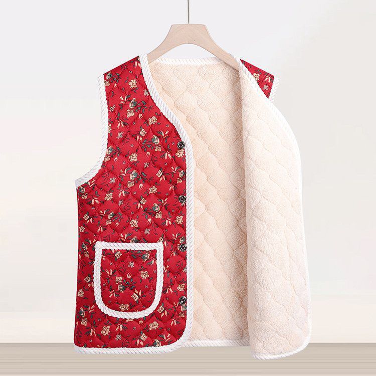 Women's Mother's Fleece Lined Padded Pattern Warm Women's Vest