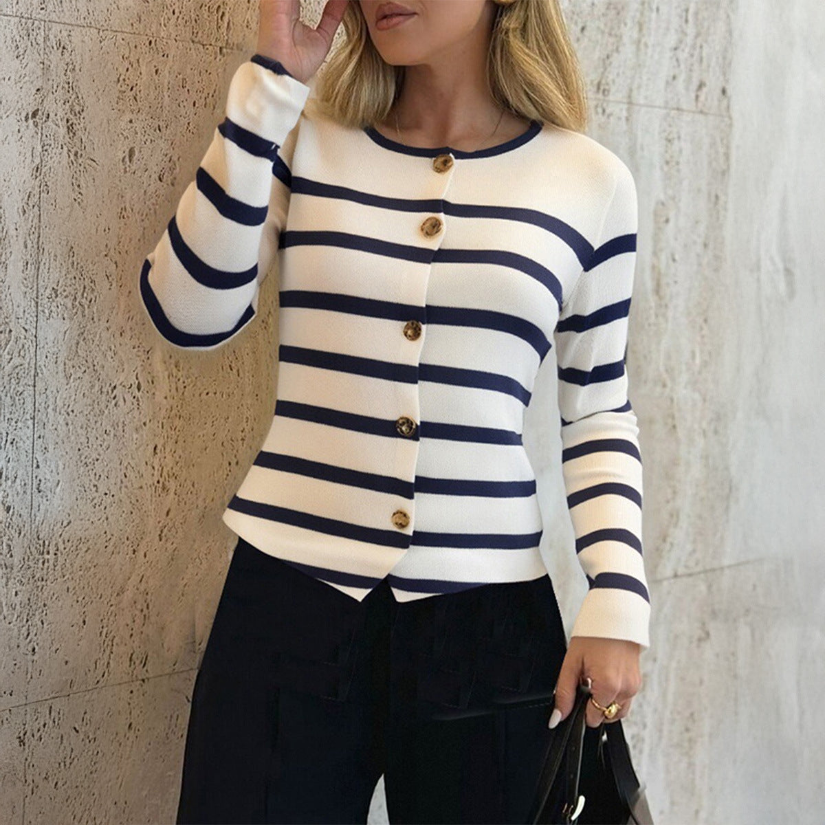 Women's Elegant Graceful Striped Long Sleeve Clothing