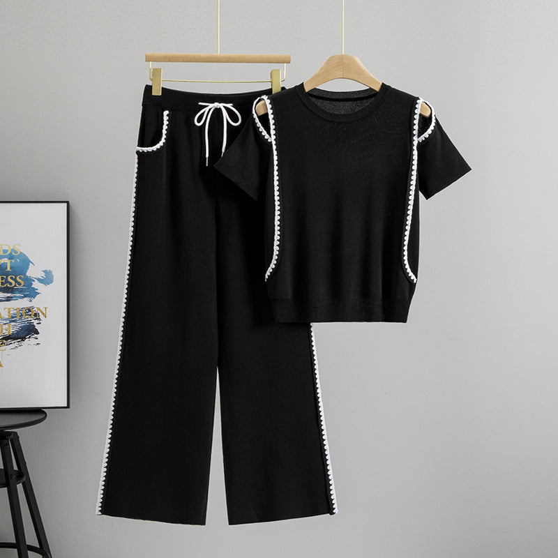 Women's Summer Knitted Short-sleeved Shirt Slimming Sports Fashion Casual Suit