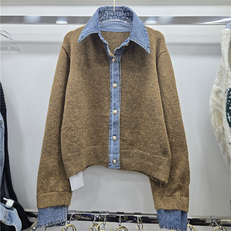 Women's European Goods Heavy Korean Style Early Autumn Fake Two Sweaters