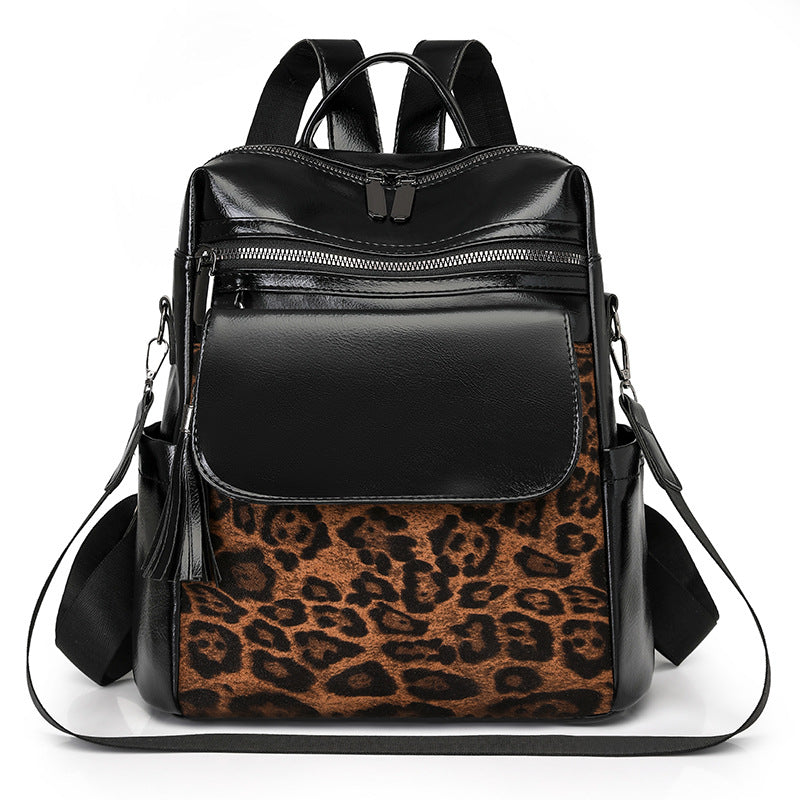 Women's Winter Vintage Leopard Print Fashion Large Backpacks