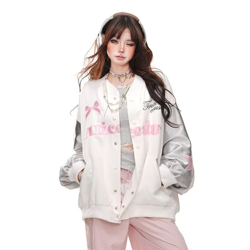 Trendy Popular American Bow Embroidered Baseball Coats