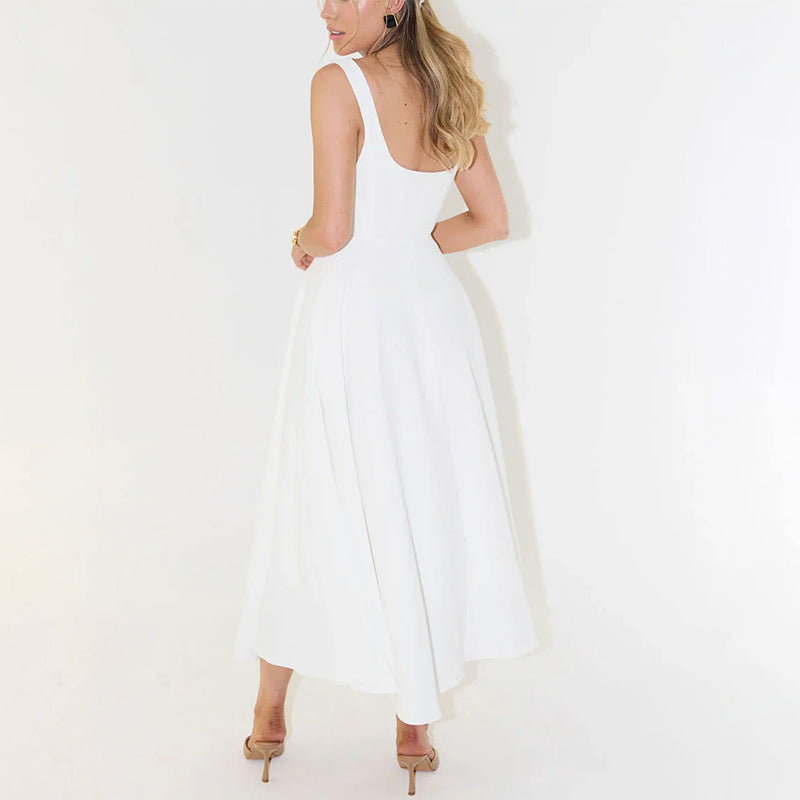 Sexy Solid Color Shoulder Strap Slim Dresses