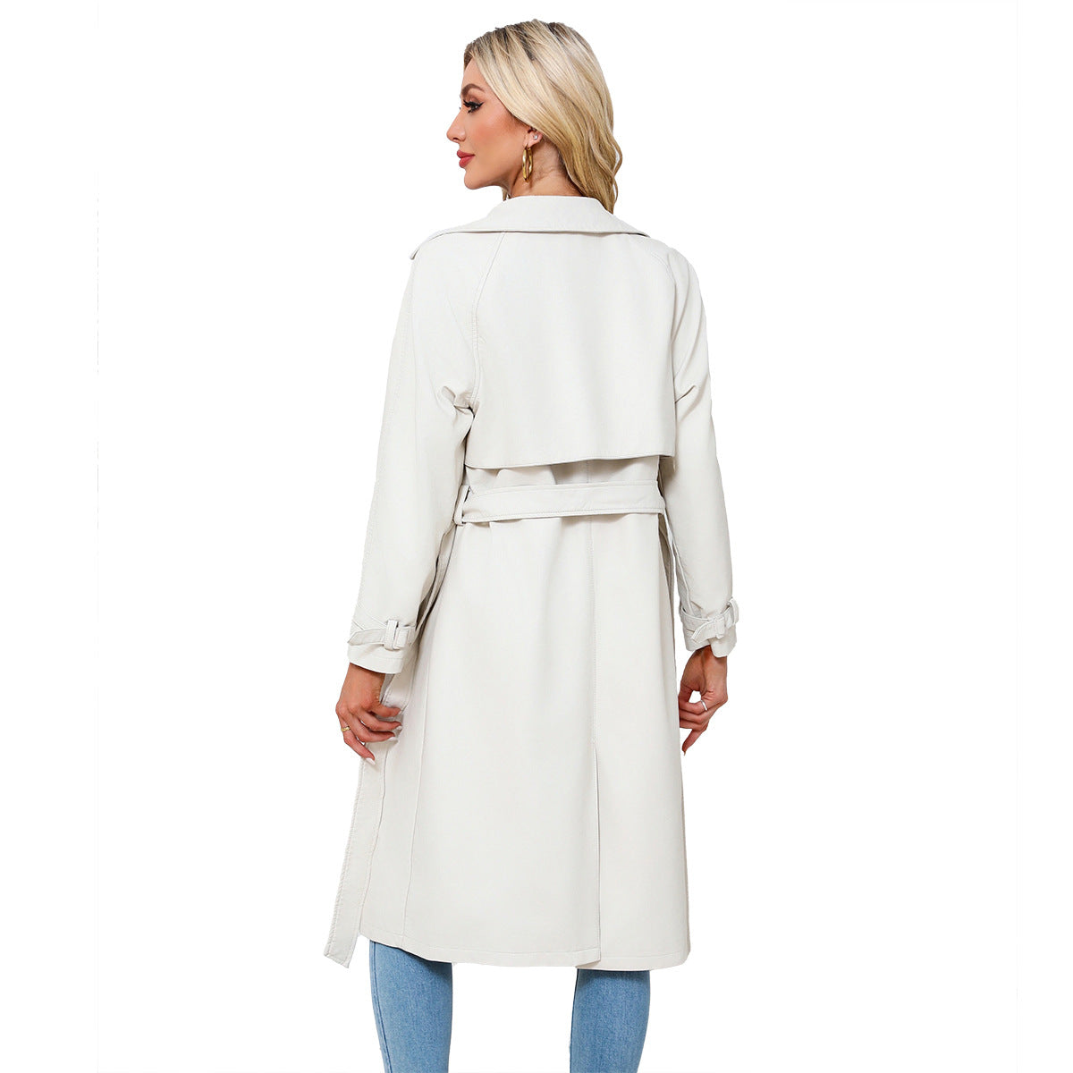 Women's Trench Long Loose Leather Classic Turn-down Jackets
