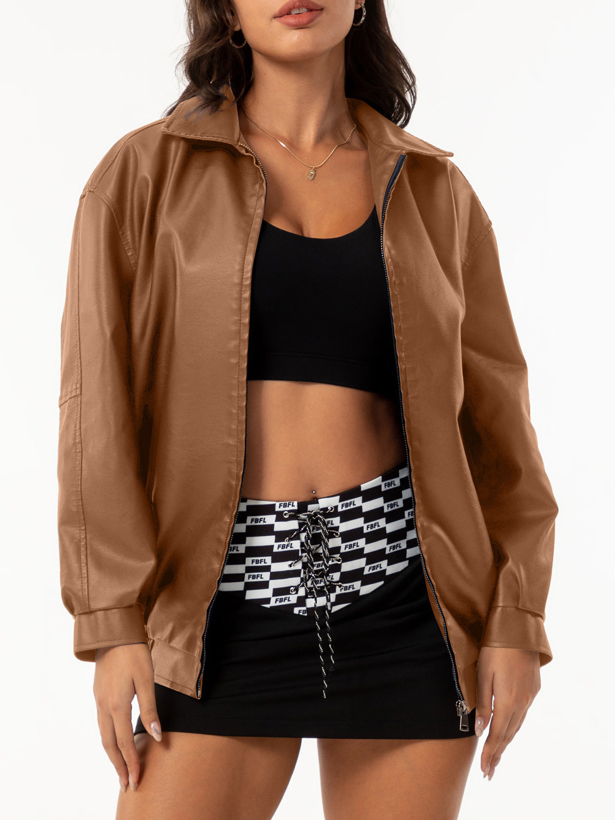 Fashion Popular Loose Leather Female Lady Long Jackets