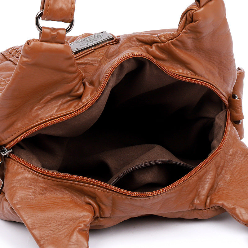 Women's Leather Woven Motorcycle Commuter Large Capacity Handbags