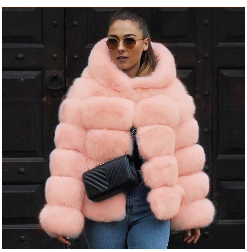 Women's Thickened Warm Furry Long Sleeve Hood Coats