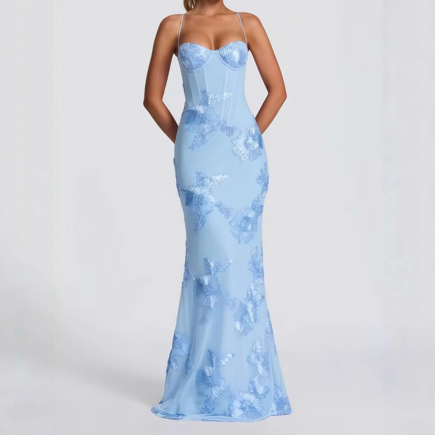 Cross Strap Dress Exquisite Flower Banquet Dresses