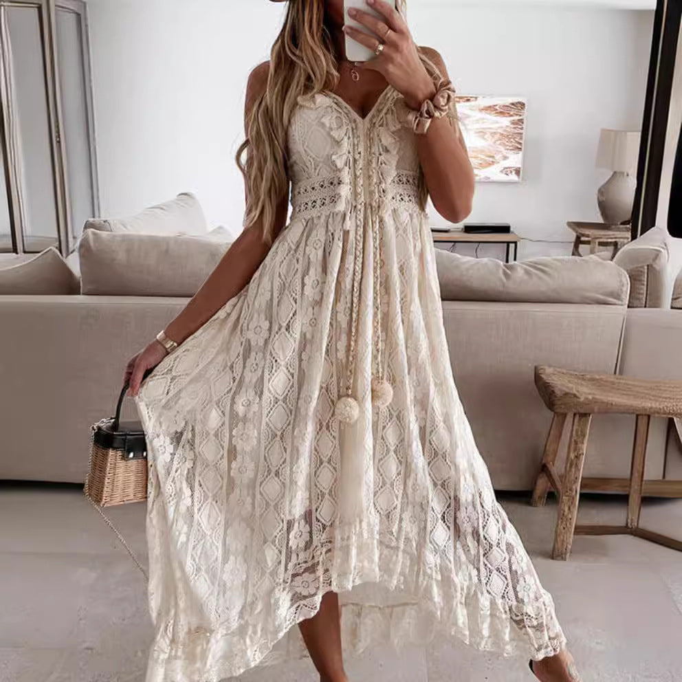 Pretty Lace Long Patchwork Sling Dress Dresses