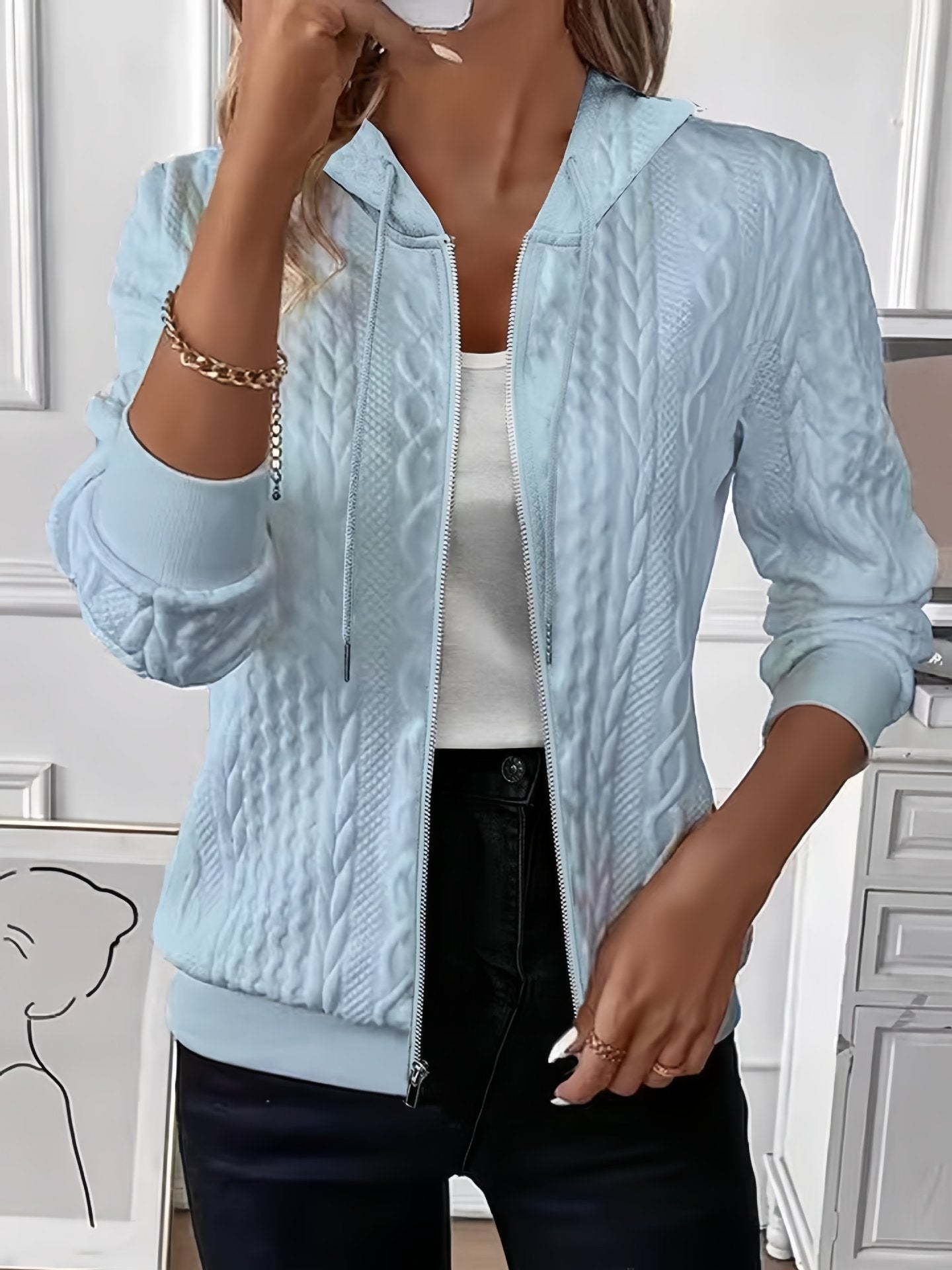 Women's Solid Color Long Sleeve Knitted Zipper Women's Sweater, Sweater