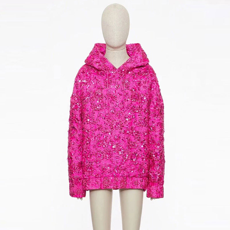 Fashion Rose Pink Series Jacquard Beaded Dress