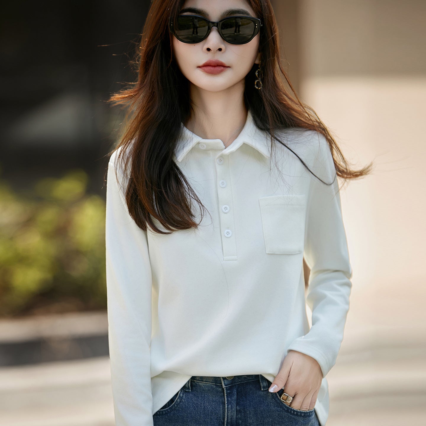 Lapel Double-sided Brushed Base Shirt Female Blouses