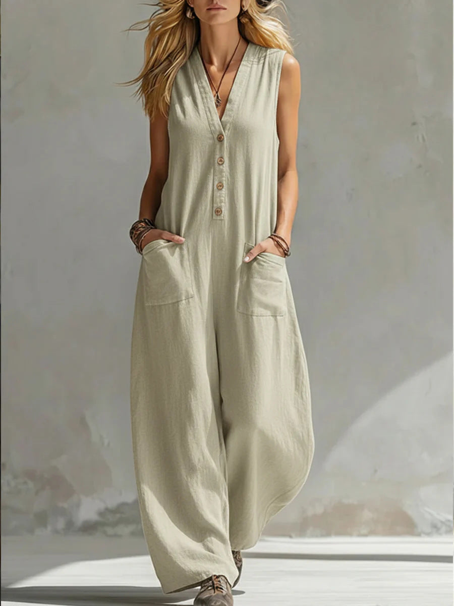 Cool Women's Casual Linen Cotton Sleeveless Women's Jumpsuit/clothing
