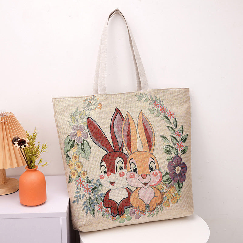 Silk Jacquard Embroidered Elephant Couple Tuition Tote Bags