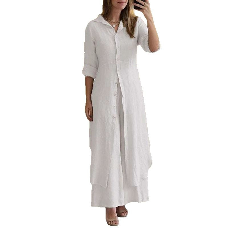 Women's Urban Elegant Cotton Linen Waisted Long-sleeved Suits