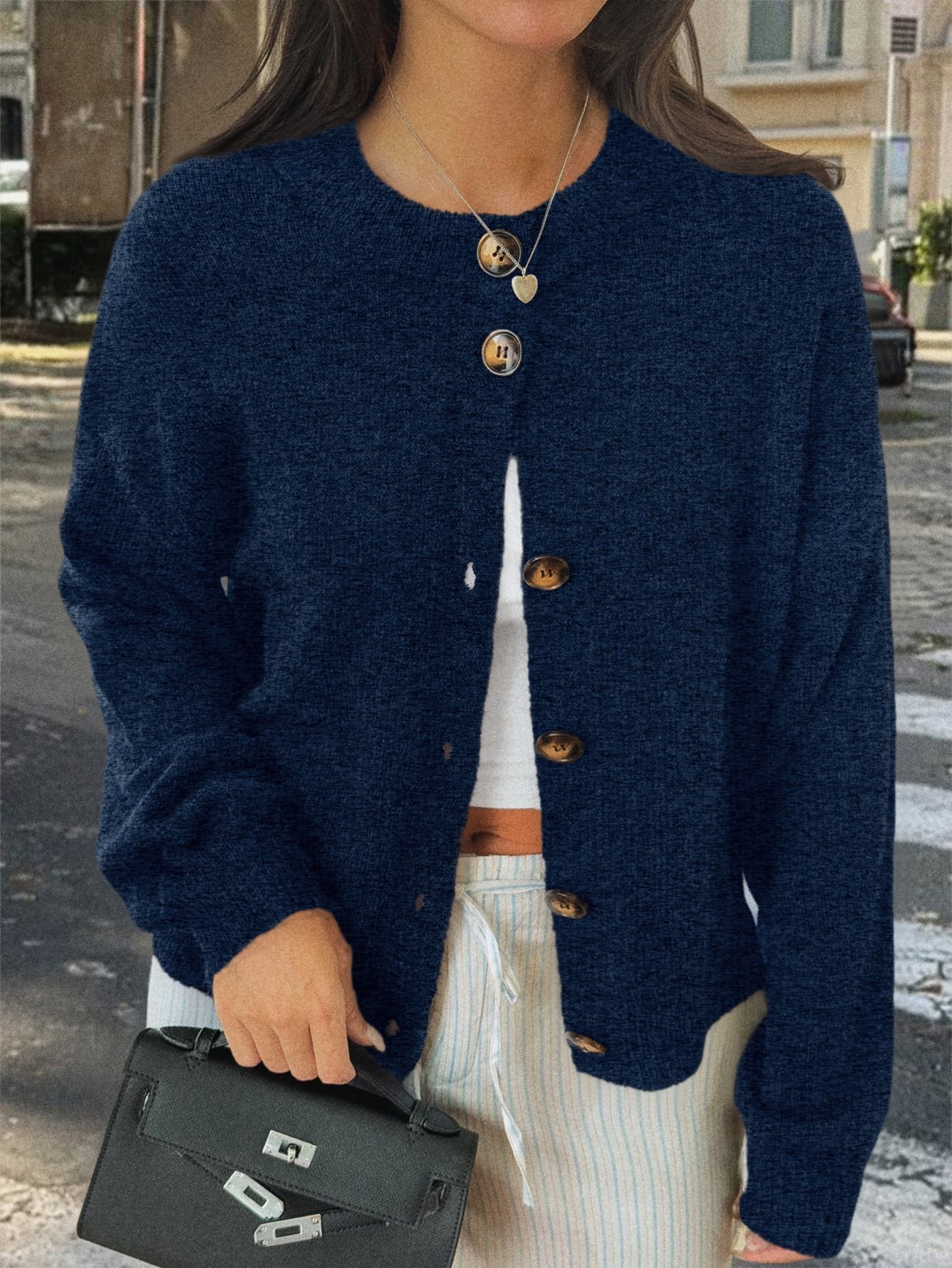 Women's Casual Simple Buttons Long Sleeve Sweaters