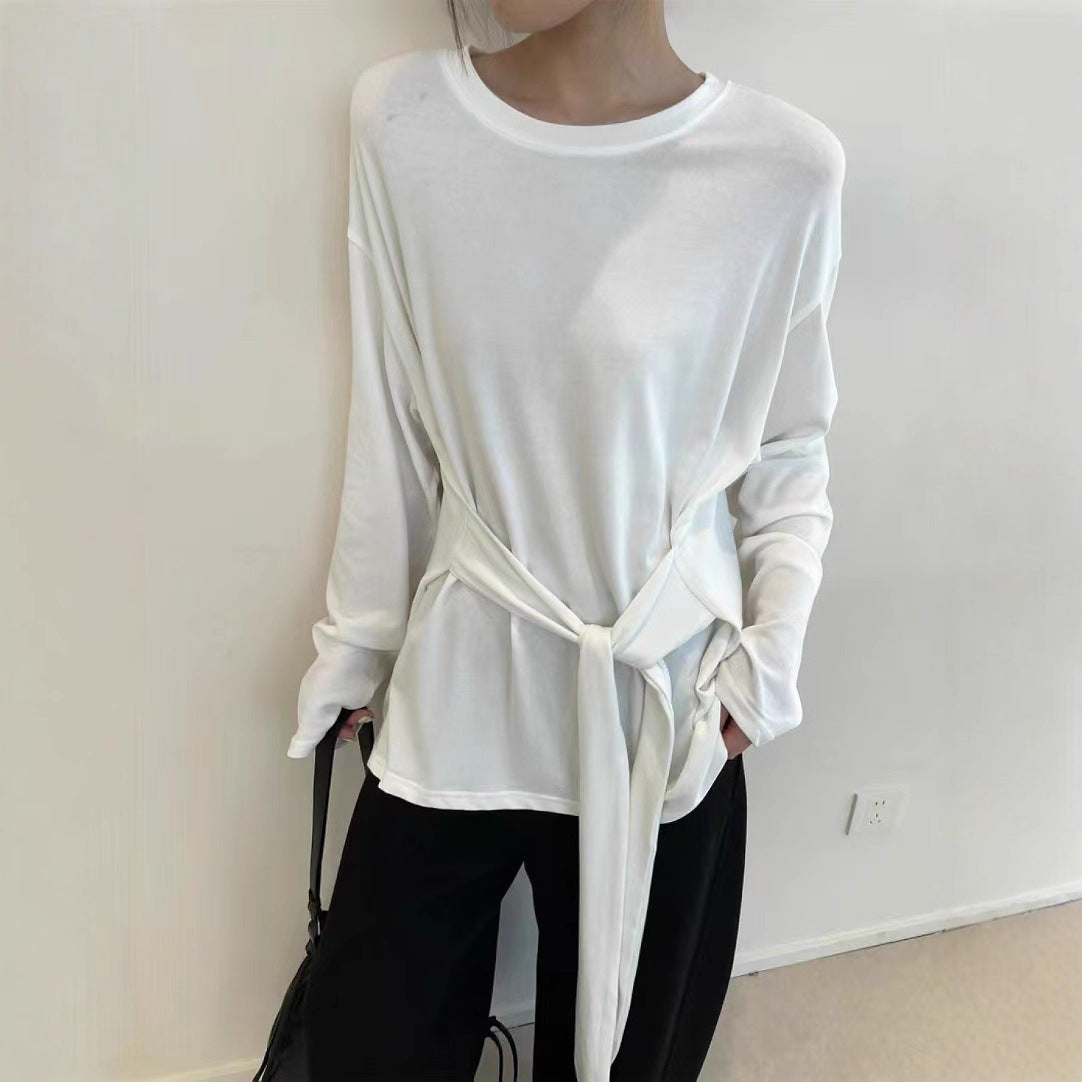 Women's Long Sleeve Round Neck Pure Color Blouses