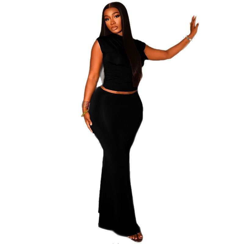 Women's Solid Color Diagonal Collar High Waist Fashion Casual Suit