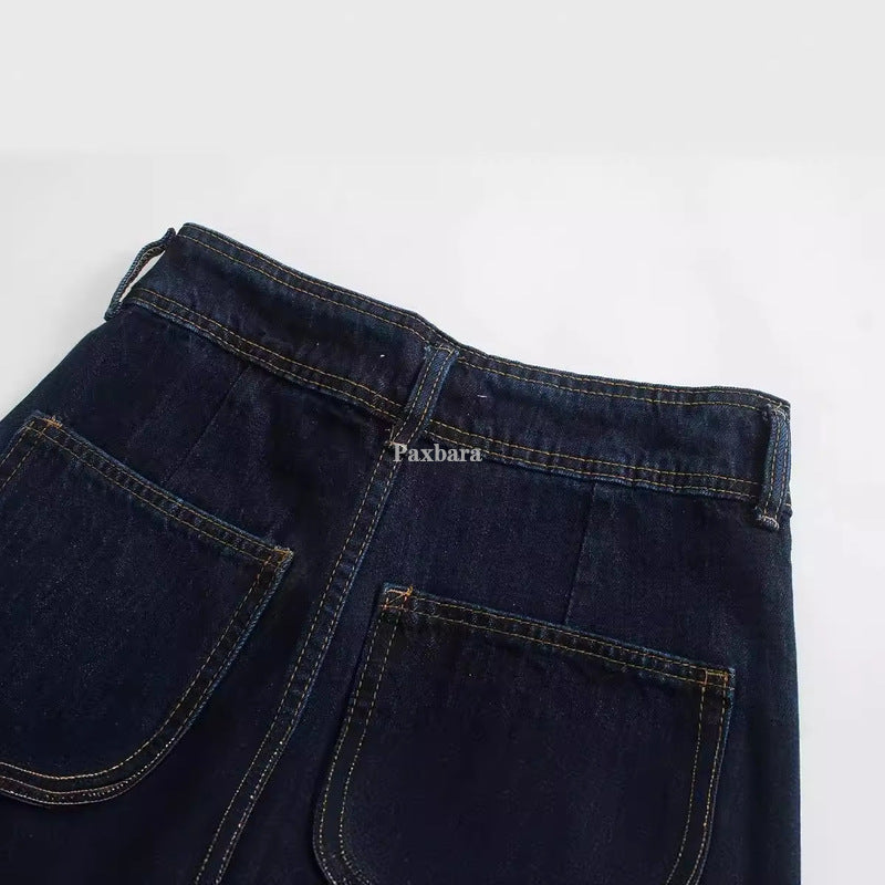 Women's Contrast Color Line High Waist Denim Jeans