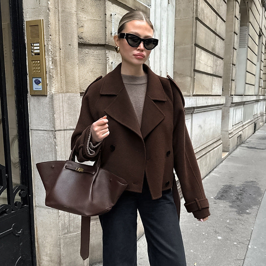 Women's Woolen For Commuting Fashion Thickened Double Breasted Coats