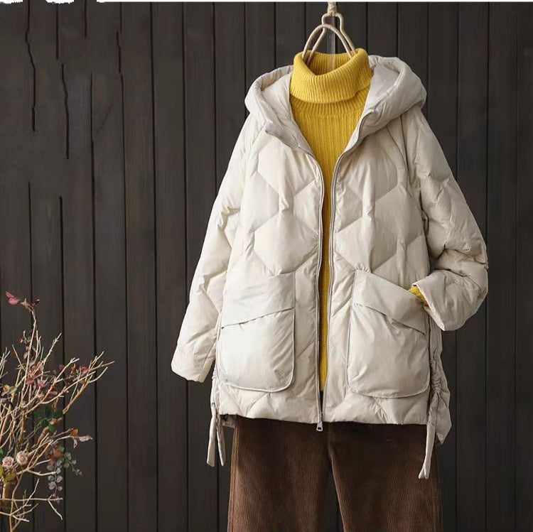 Women's Casual With Big Pockets White Duck Jackets