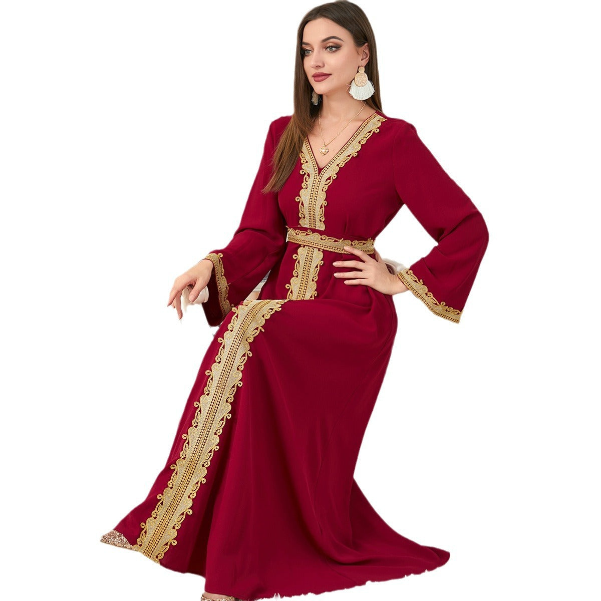 Women's Color Stitching Basic Loose Embroidery Long Dresses