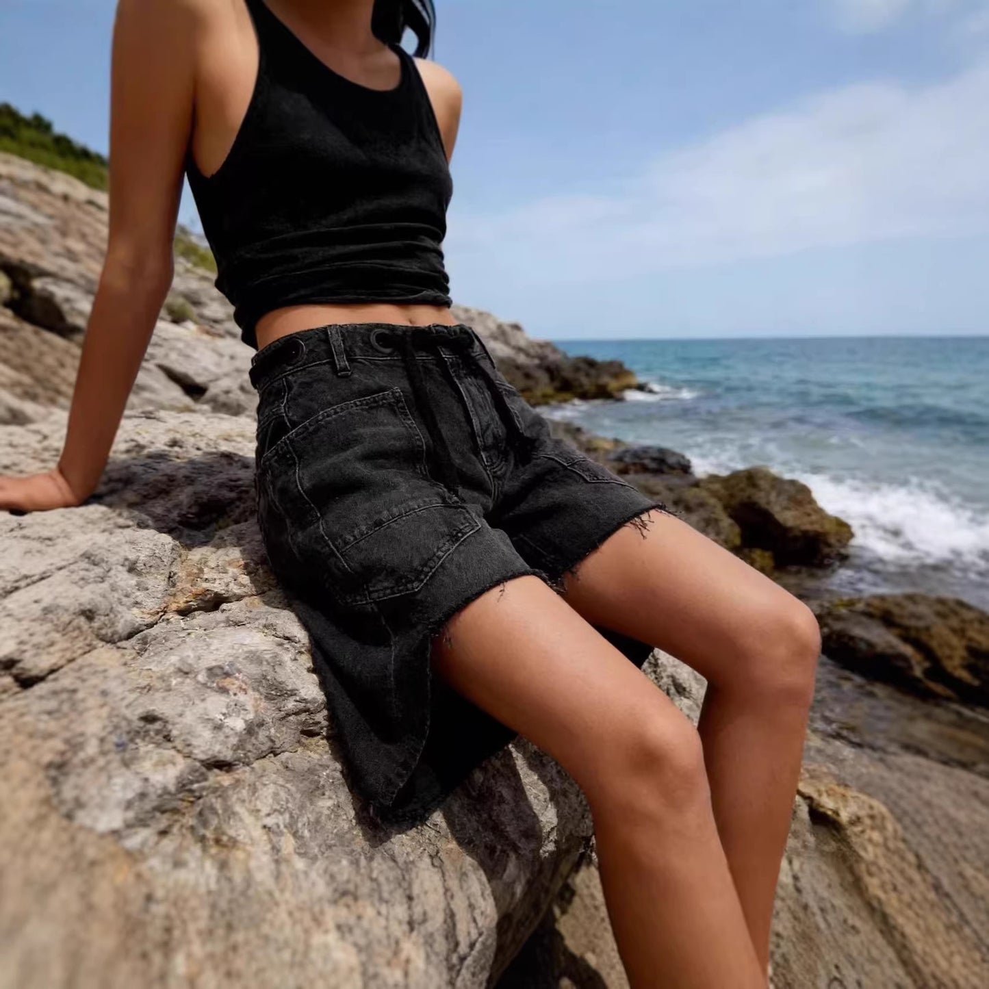 Women's Ripped Stretch Washed Fashionable Casual Worn Shorts