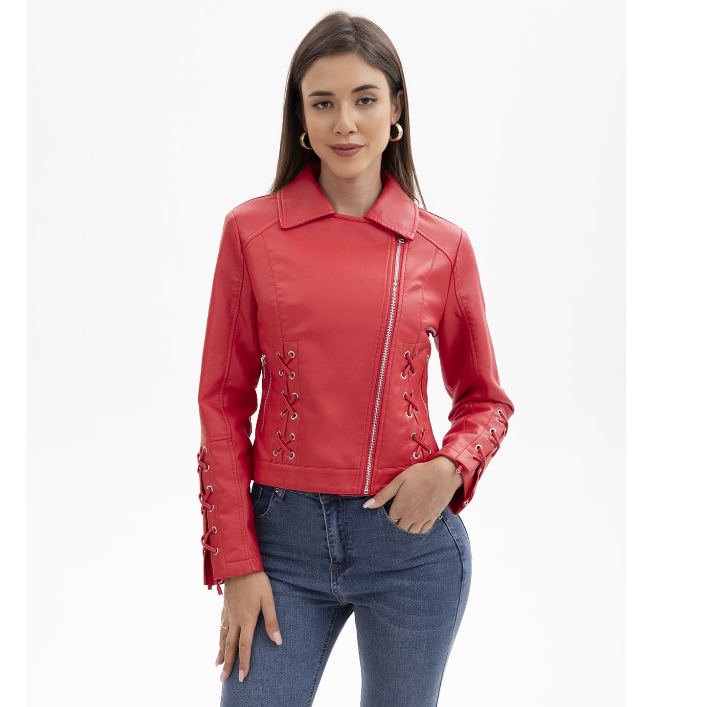 Women's Fashion Woven Leather Popular Casual Jackets