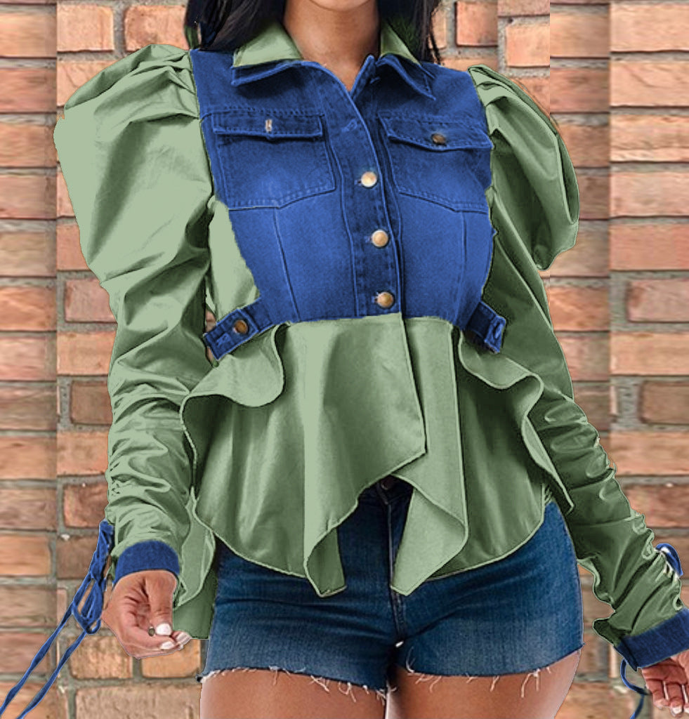 Pretty Unique Trendy Women's Patchwork Denim Small Suit