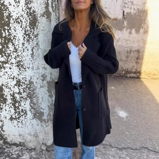 Women's Twist Knit Stitching Lapel Large Coats