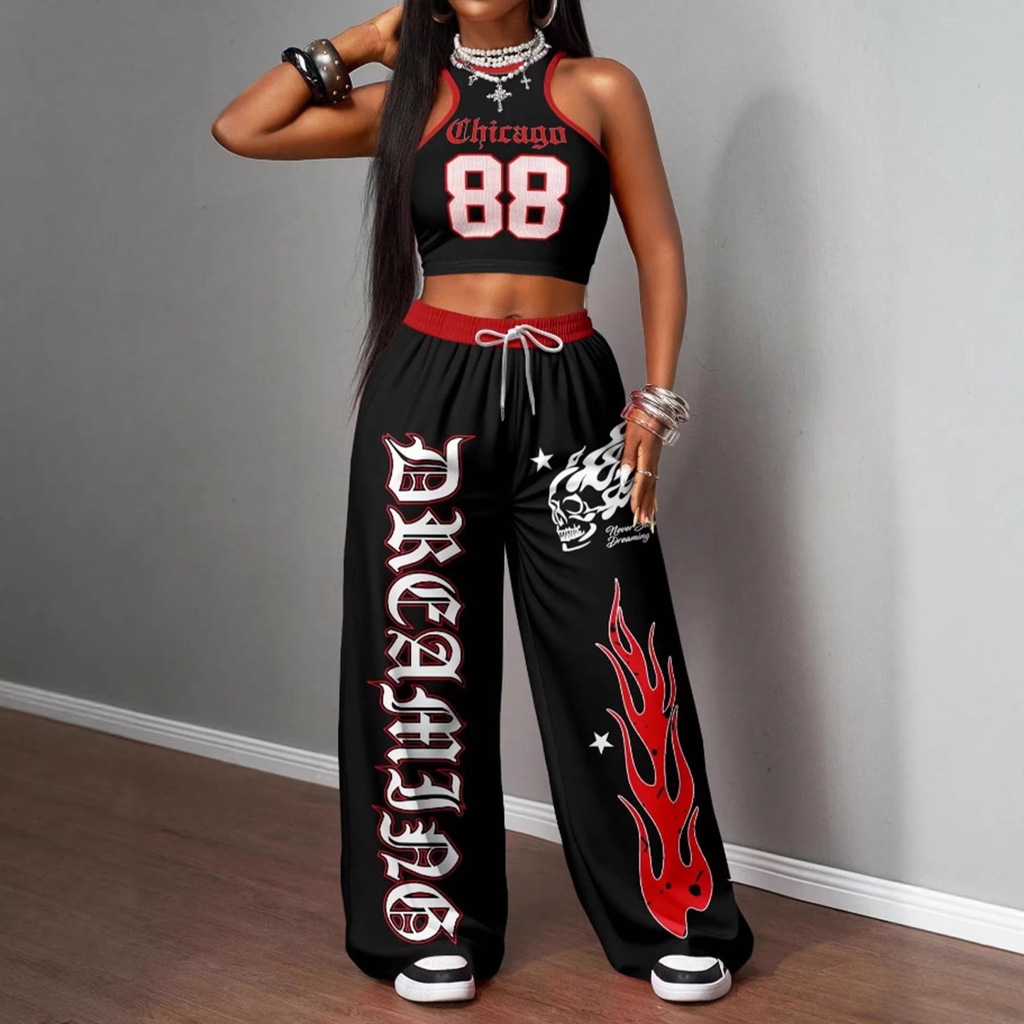Hot Hip Hop Sports Street Printing Wide Fashion Casual Suit