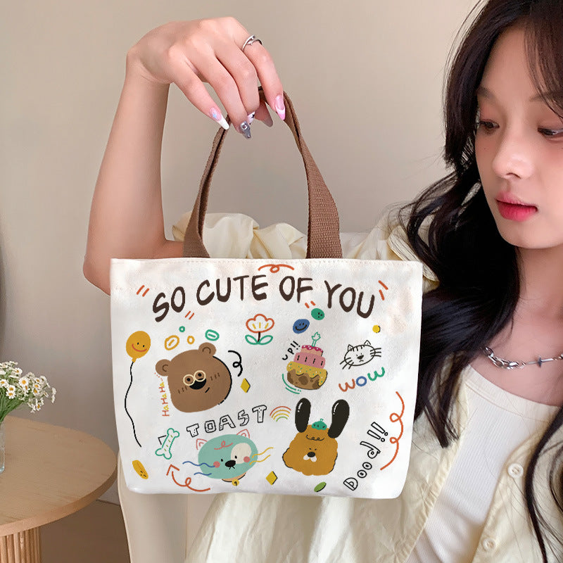 Women's Cute Cartoon Canvas Tutorial Lunch Size Handbags