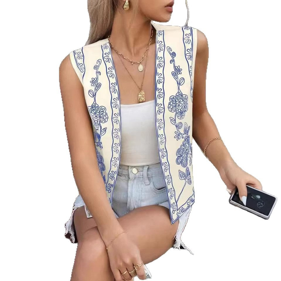 Flower Embroidery Contrast Color Temperament Commute Women's Vest