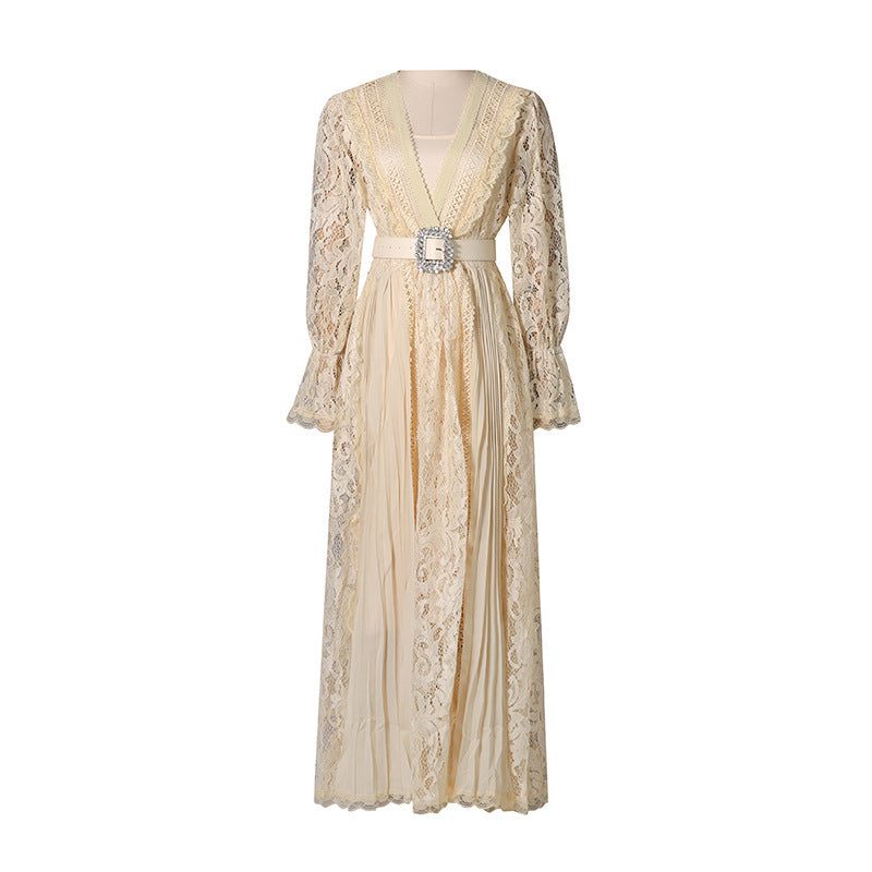 Women's Vintage Court Style Hollow Out Lace Long Dress Dresses