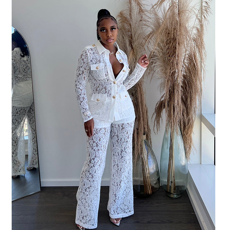 Women's Autumn Fashion Crocheted Lapel Long Sleeve Suits