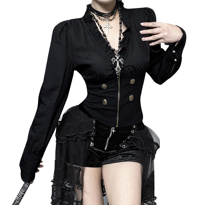 Women's Ruffled Stitching Shirt Slim Fit Two-piece Blouses