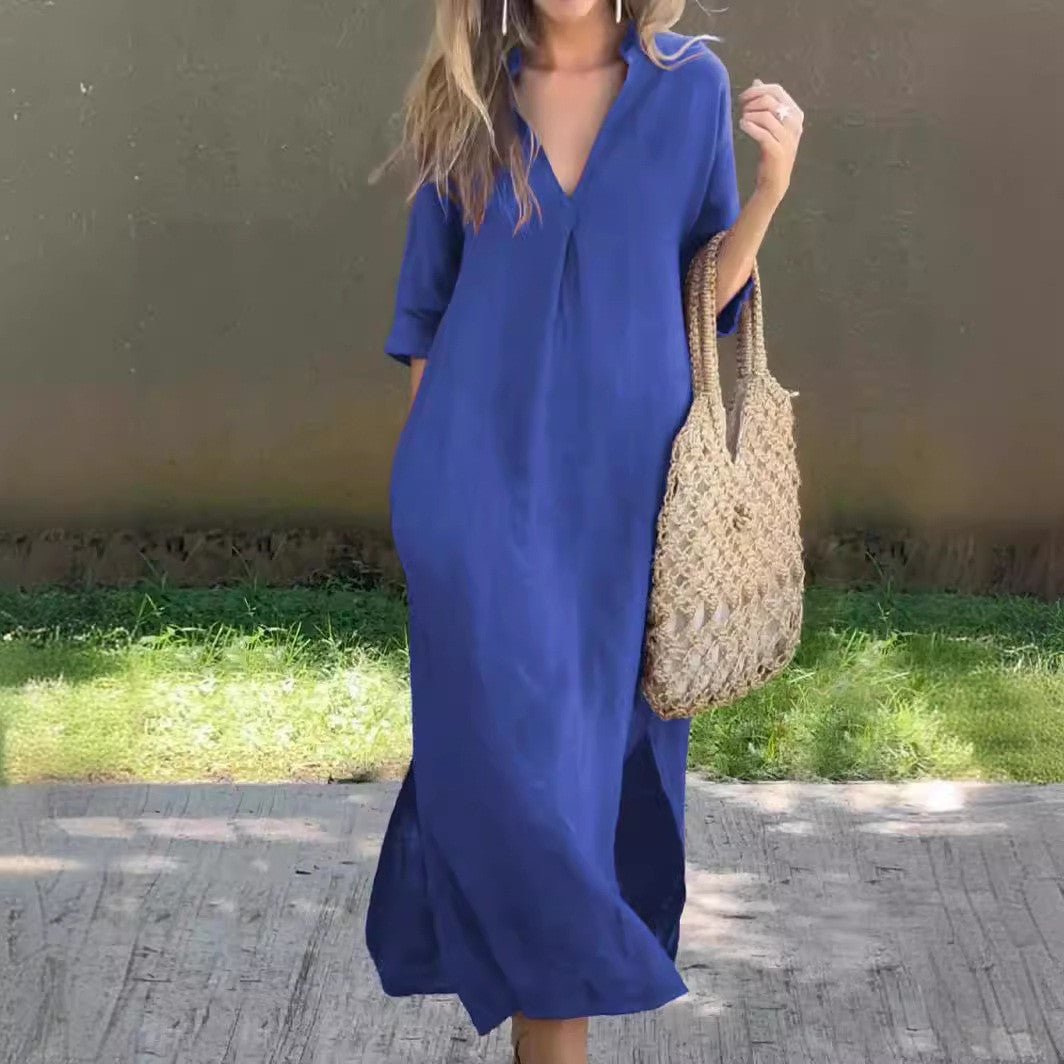 Women's Summer Slits On Both Sides 7-point Sleeve Dress